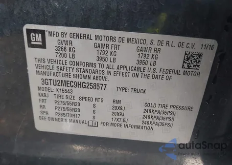2017 GMC Sierra 1500 Sle from USA, damaged, VIN 3GTU2MEC9HG258577